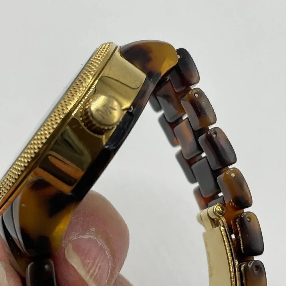 Michael Kors Ritz Simulated Tortoise Goldtone Case Sub Dials Women Watch MK5038
